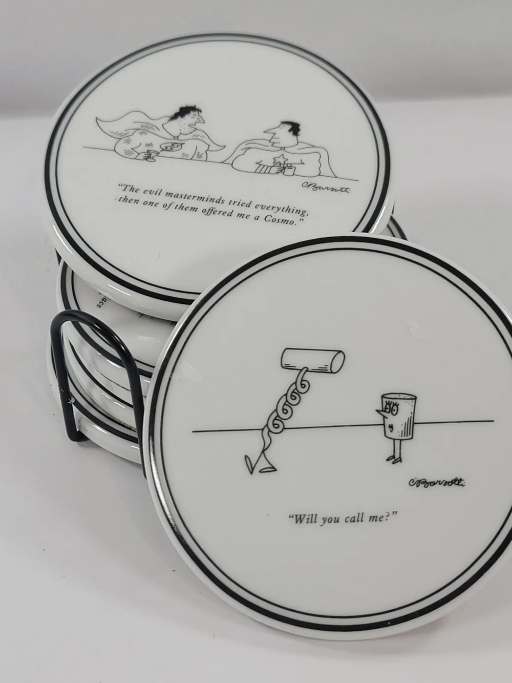 New Yorker Magazine Cartoon Ceramic Coaster Set of 6 Restoration Hardware Cork
